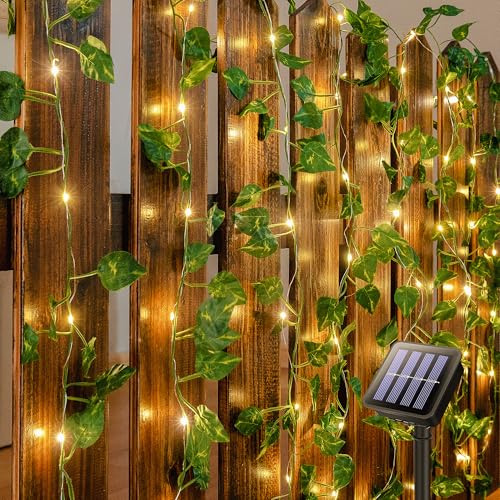 woohaha Solar Vine with Fairy Lights23ft 73LED Ivy String Light for Christmas DecorationsLeaf Light for Bedroom Room Wall Garden Party Wedding Decor Warm White - Image 1