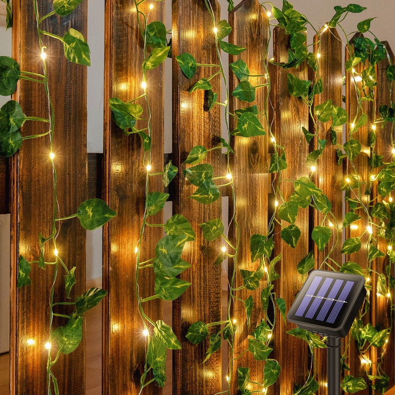 woohaha Solar Vine with Fairy Lights23ft 73LED Ivy String Light for Christmas DecorationsLeaf Light for Bedroom Room Wall Garden Party Wedding Decor Warm White - Image 2