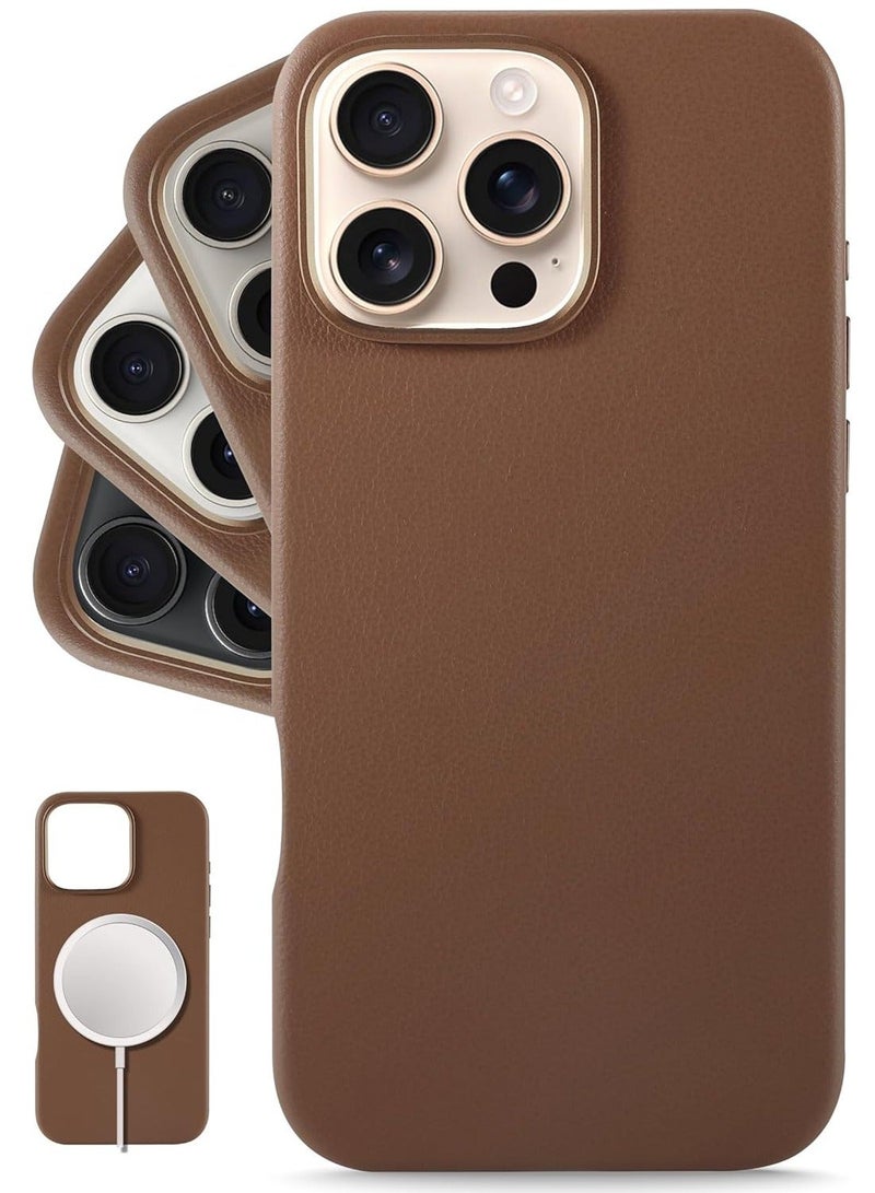 MUNTAQI Timeless Dark Saddle Brown Leather iPhone 16 Pro Case – Softens with Use, MagSafe Compatible - Image 1