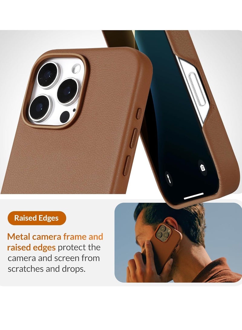MUNTAQI Timeless Dark Saddle Brown Leather iPhone 16 Pro Case – Softens with Use, MagSafe Compatible - Image 4