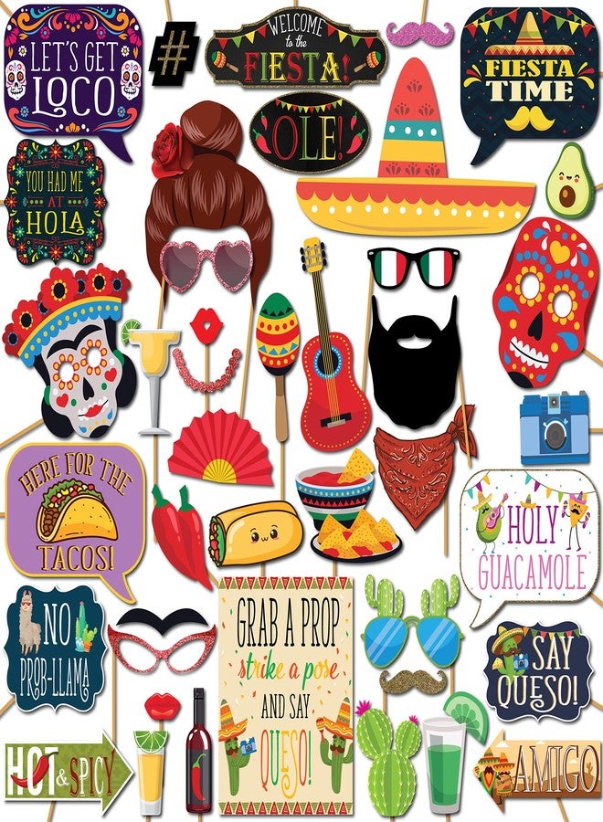 Outside The Booth Fiesta Photo Booth Props - 41-pc Photobooth Kit with 8 x 10-Inch Sign, 60 Adhesive Pads, 45 Sticks - Mexican Photo Prop - Fiesta Props - Photo Booth Props Cinco de Mayo - Image 1