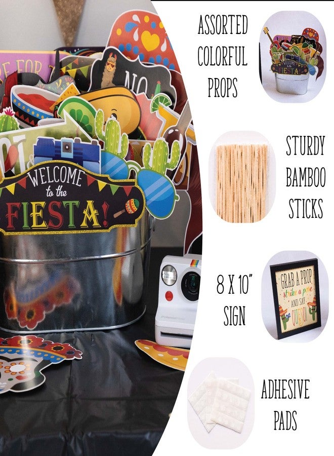 Outside The Booth Fiesta Photo Booth Props - 41-pc Photobooth Kit with 8 x 10-Inch Sign, 60 Adhesive Pads, 45 Sticks - Mexican Photo Prop - Fiesta Props - Photo Booth Props Cinco de Mayo - Image 2