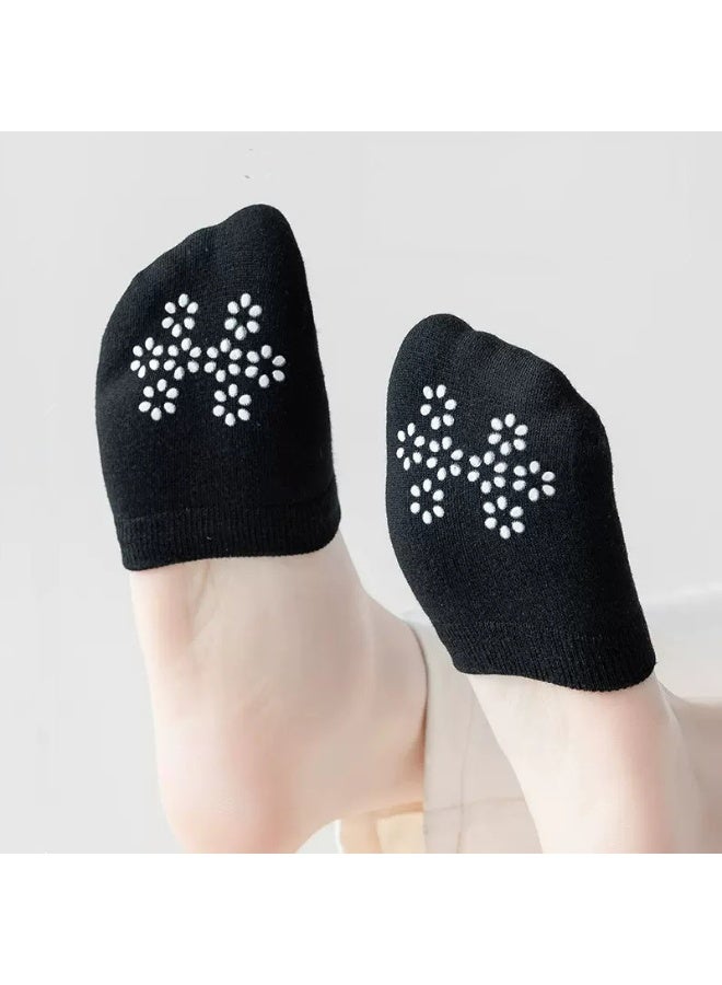 جوارب نسائية مانعة للانزلاق بنمط زهور، قبضة سيليكون مانعة للانزلاق، 6 أزواج (أسود) - Image 3