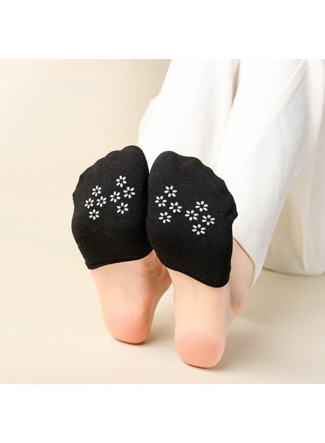جوارب نسائية مانعة للانزلاق بنمط زهور، قبضة سيليكون مانعة للانزلاق، 6 أزواج (أسود) - Image 2