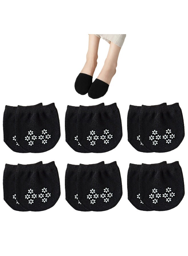جوارب نسائية مانعة للانزلاق بنمط زهور، قبضة سيليكون مانعة للانزلاق، 6 أزواج (أسود) - Image 1