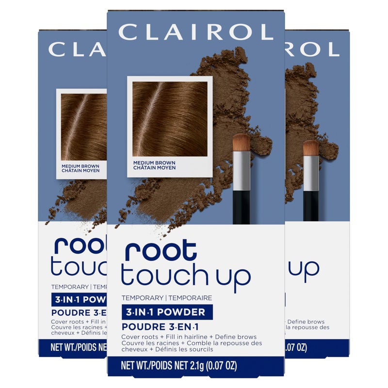 Clairol Root TouchUp Temporary Concealing Powder Medium Brown Hair Color Ammonia Free Instantly Cover Roots Define Eyebrows OntheGo Compact with Mirror and Application Brush Pack of 3 - Image 2