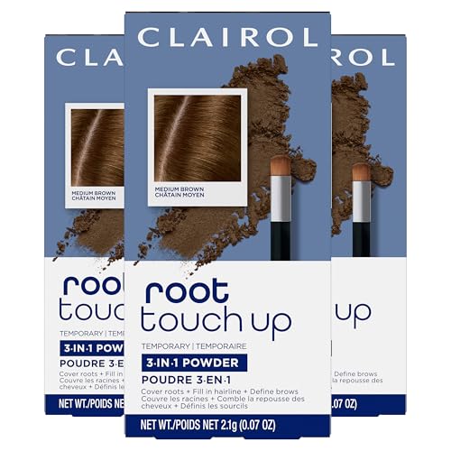 Clairol Root TouchUp Temporary Concealing Powder Medium Brown Hair Color Ammonia Free Instantly Cover Roots Define Eyebrows OntheGo Compact with Mirror and Application Brush Pack of 3 - Image 1