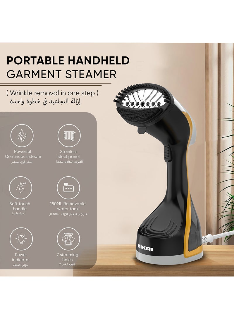 NIKAI 1600W Portable Garment Steamer, Fast Heating, Effortless Results, Fabric Wrinkles Remover, Large Detachable Water Tank, Travel  Friendly Handheld Iron Best For Fabrics & Clothes 180 ml 1600 W NGS77H Black/Silver - Image 2