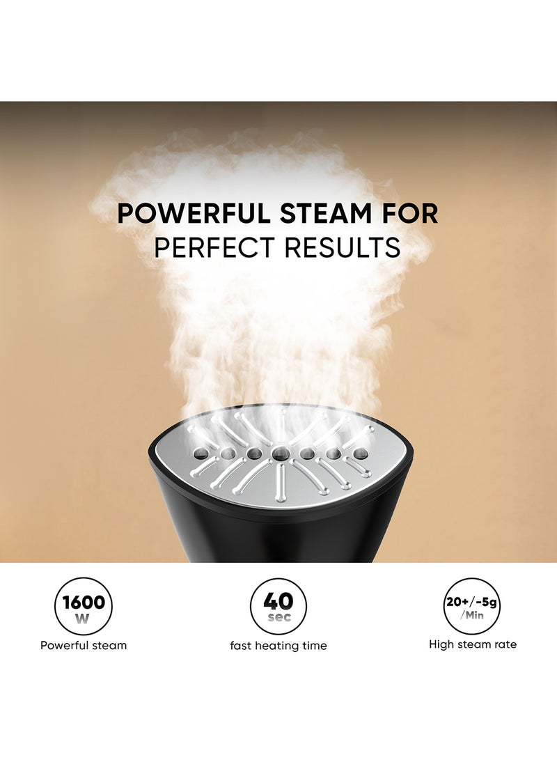 NIKAI 1600W Portable Garment Steamer, Fast Heating, Effortless Results, Fabric Wrinkles Remover, Large Detachable Water Tank, Travel  Friendly Handheld Iron Best For Fabrics & Clothes 180 ml 1600 W NGS77H Black/Silver - Image 4