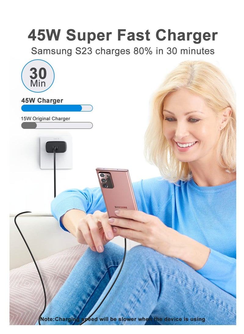 Generic - 45W USB C Charger,Super Fast Charger for Samsung Galaxy S24 Ultra/S23+/S23/S22 Ultra/S21/S20/S20 Ultra/Note 20/Z Fold 6/Flip6/Tab S10+/S10 Ultra/S9+/S8/S7 /, PPS Charger 3.0 USB C Plug with 1.2M Type C Cable - Image 1