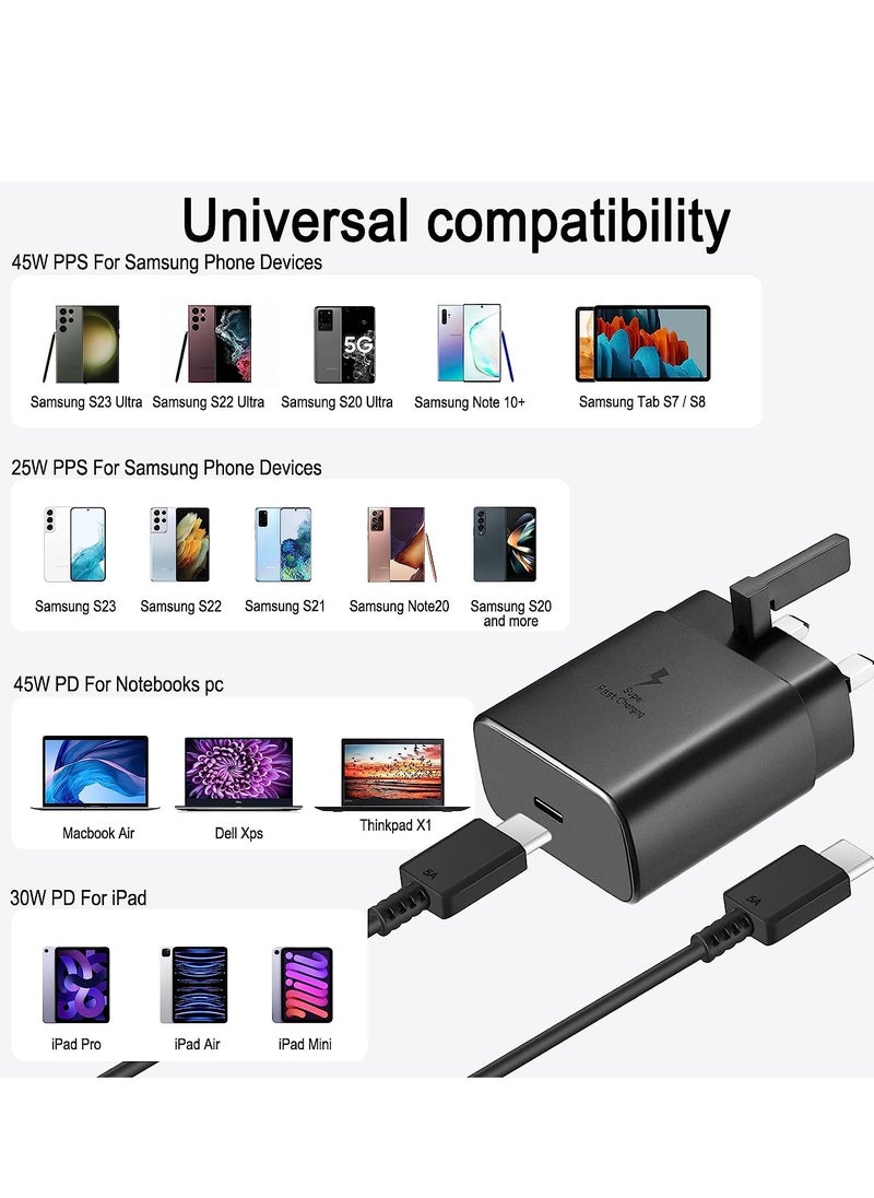 Generic - 45W USB C Charger,Super Fast Charger for Samsung Galaxy S24 Ultra/S23+/S23/S22 Ultra/S21/S20/S20 Ultra/Note 20/Z Fold 6/Flip6/Tab S10+/S10 Ultra/S9+/S8/S7 /, PPS Charger 3.0 USB C Plug with 1.2M Type C Cable - Image 1