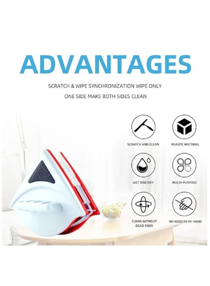 ممسحة غسيل النوافذ، فرشاة مغناطيسية، منظف زجاج منزلي قوي للغاية مزدوج الجوانب، أداة فرشاة تنظيف النوافذ المغناطيسية، منظف النوافذ مزدوج الجوانب للنوافذ من 3 إلى 8 مم مع تصميم مقبض مريح - Image 3