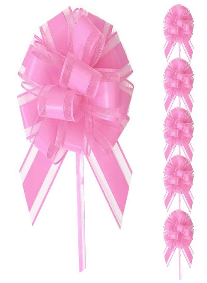 Dladhict 6 pcs 6″ Pull Bows for GiftWrapping, Pink Wrap Gift Bows Bow for Gifts, Baskets Ribbon Birthday Bows for Gift, Wrapping Bows Supplies Pull String Bows for Gift,Presents or Christmas Tree（Pink） - Image 1