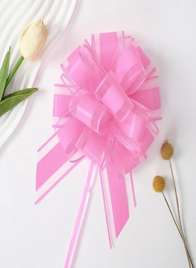 Dladhict 6 pcs 6″ Pull Bows for GiftWrapping, Pink Wrap Gift Bows Bow for Gifts, Baskets Ribbon Birthday Bows for Gift, Wrapping Bows Supplies Pull String Bows for Gift,Presents or Christmas Tree（Pink） - Image 3