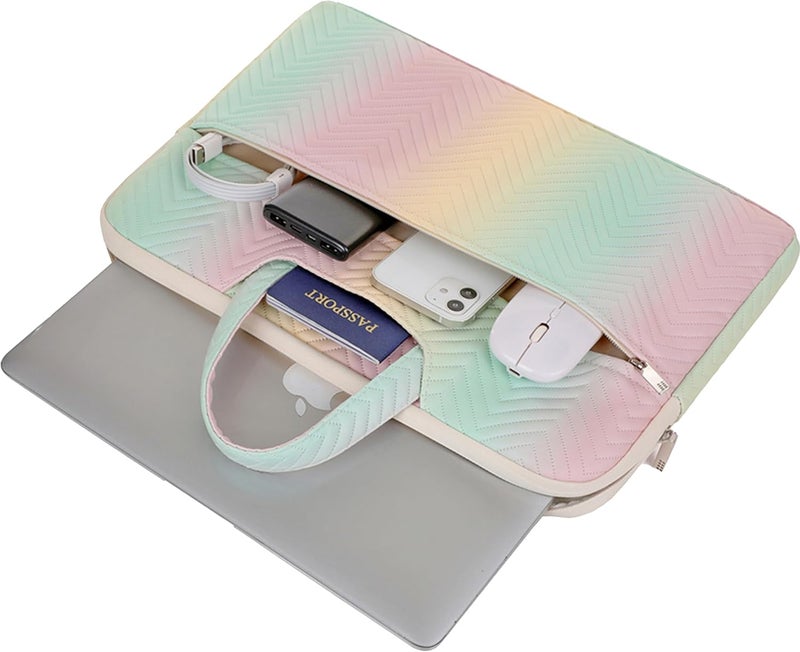 Stylish pastel rainbow Laptop Sleeve - Water-Resistant and Lightweight with Padded Compartments for Laptop, Notebook, Tablet - Includes Zippered Accessory Storage (13 Inch) - Image 5