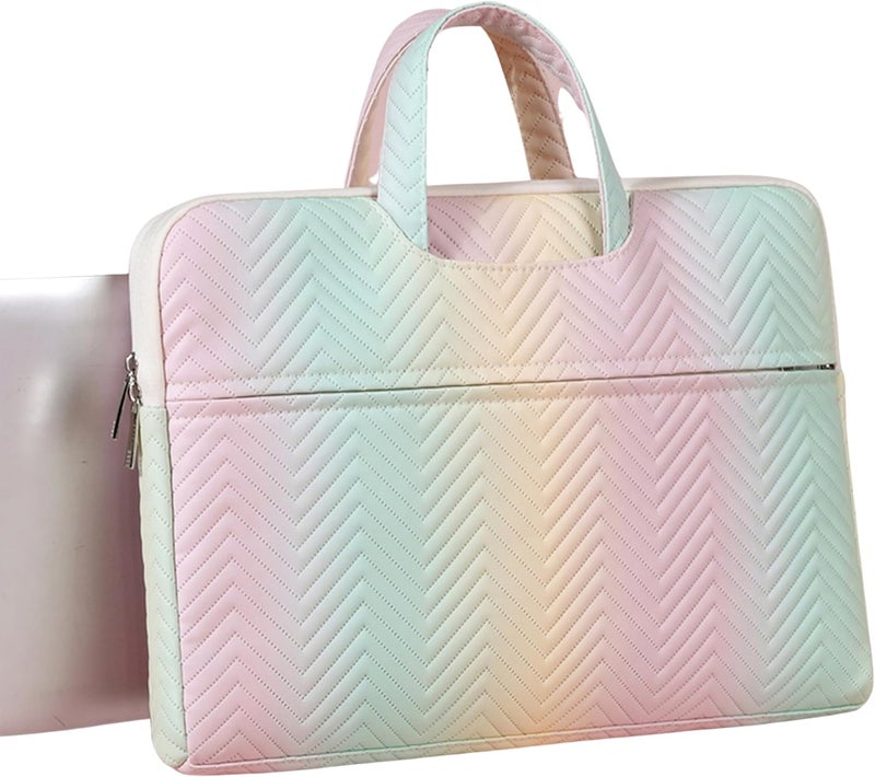 Stylish pastel rainbow Laptop Sleeve - Water-Resistant and Lightweight with Padded Compartments for Laptop, Notebook, Tablet - Includes Zippered Accessory Storage (13 Inch) - Image 1
