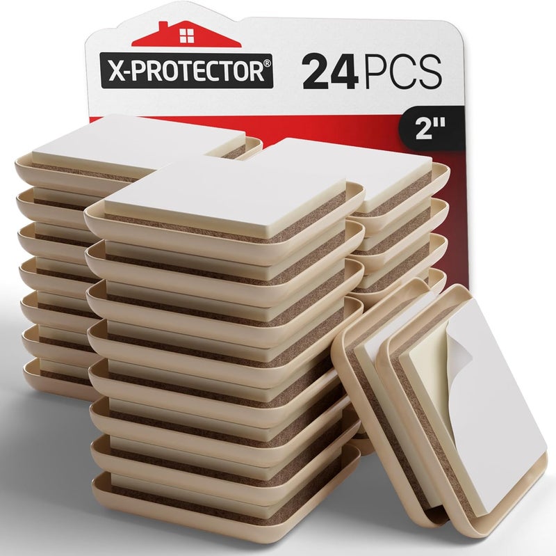 X-Protector Chair Sliders – 24 pcs 2" Furniture Sliders for Carpet – Self-Adhesive Furniture Moving Pads – Premium Chair Leg Floor Protectors – Slide Effortlessly with Chair Pads & Protect Floors! - Image 1