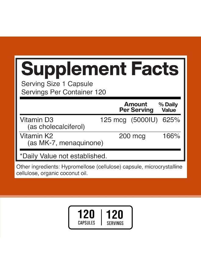 American Standard Supplements Vitamin D3 K2 (MK-7), Vitamin D3 (5000IU) + K2 (MK-7) 200mcg w/Organic Coconut Oil, Vitamin D3 + K2, Vitamin D3 + K2, Vitamin K2 D3, Immune & Bone Health, No Fillers, Made in USA, 120 Veggie Capsule - Image 3