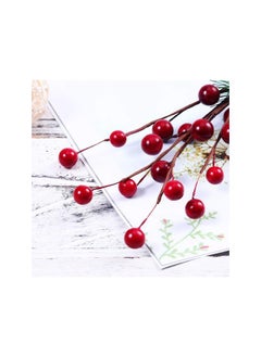 WYBOT 10pcs  Tree Picks Holly Berry Craft Artificial Red Berry Pine for  Flower Arrangements Wreaths Holiday Decorations  - Image 4