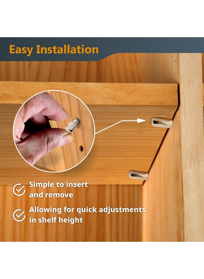 POWERTEC QP1106 1/4 Inch Shelf Pegs 100 pcs, Spoon Shaped Shelf Pins Support Pegs for Shelves, Kitchen Cabinet Shelf, Bookshelf, Closet and Furniture, Nickel Plated Shelf Holders Pegs - Image 2