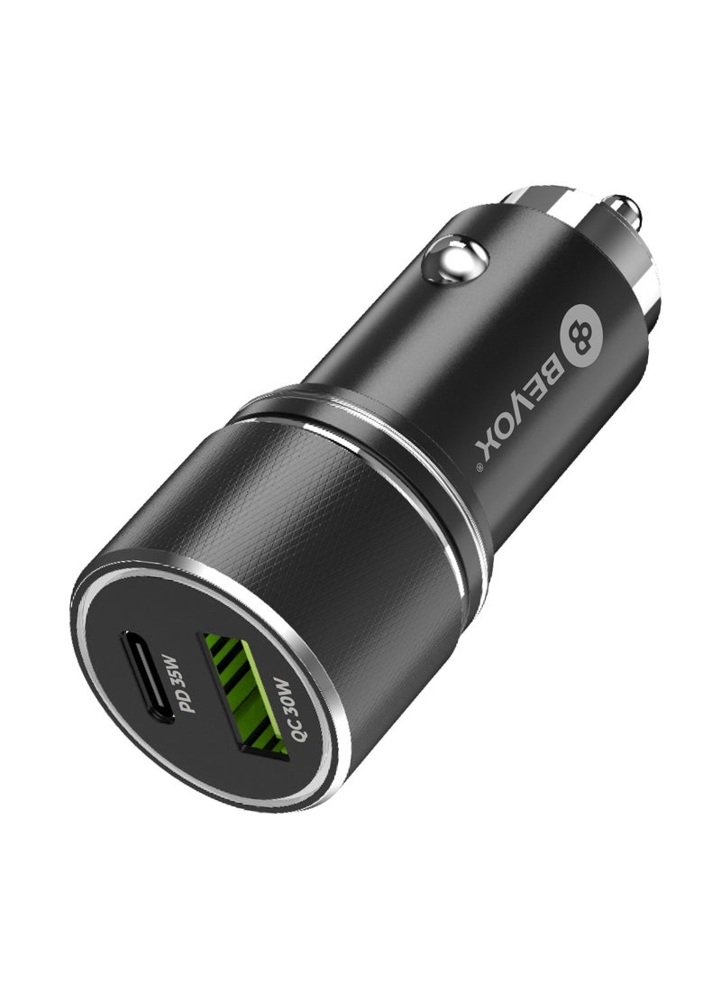 بيوكس شاحن سيارة بمنفذ سريع بقدرة 65 وات مع كابل من النوع C وشحن سريع (أسود) Beyox BY-21 PD+QC Dual - Image 3