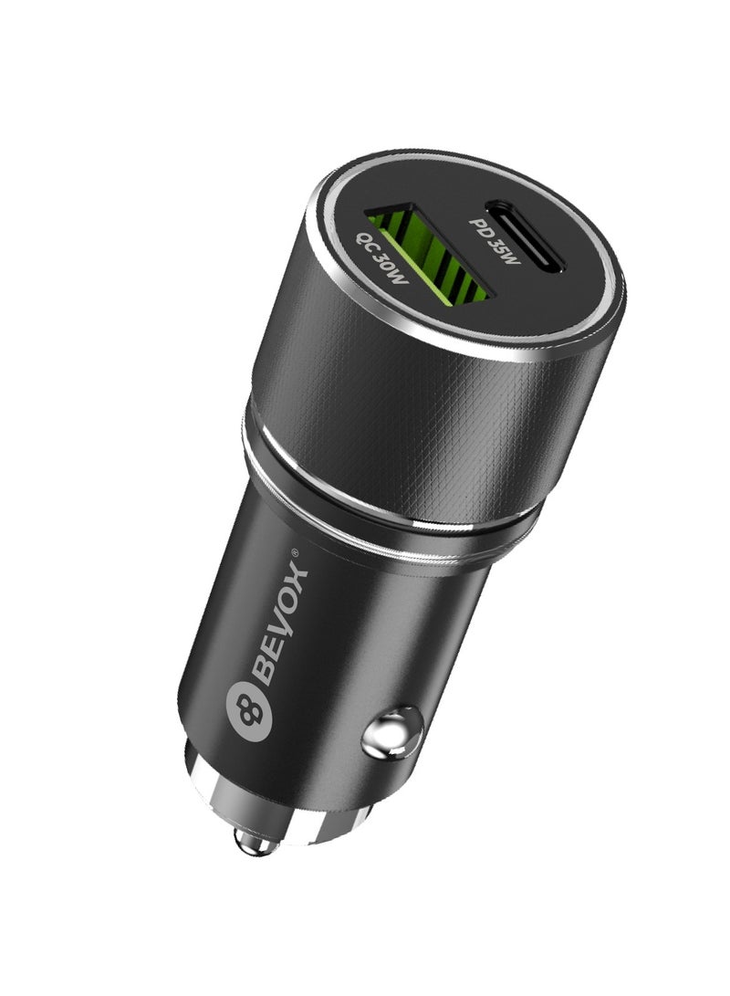 بيوكس شاحن سيارة بمنفذ سريع بقدرة 65 وات مع كابل من النوع C وشحن سريع (أسود) Beyox BY-21 PD+QC Dual - Image 4