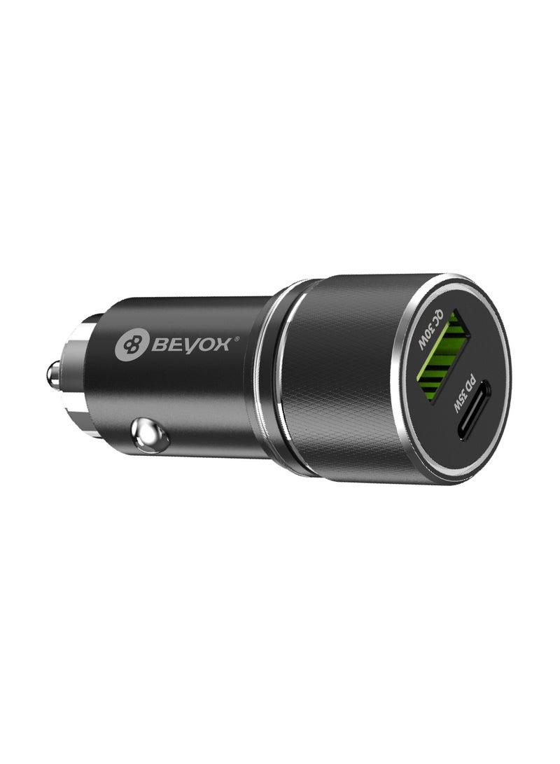 بيوكس شاحن سيارة بمنفذ سريع بقدرة 65 وات مع كابل من النوع C وشحن سريع (أسود) Beyox BY-21 PD+QC Dual - Image 2