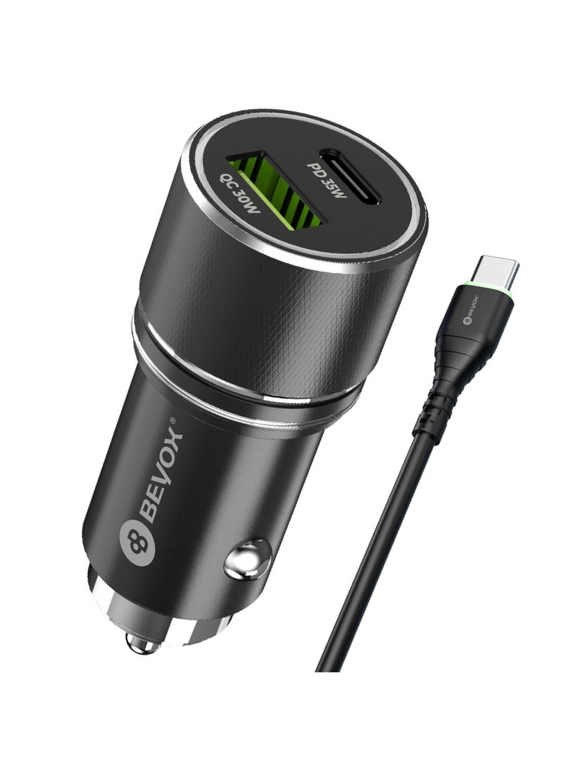 بيوكس شاحن سيارة بمنفذ سريع بقدرة 65 وات مع كابل من النوع C وشحن سريع (أسود) Beyox BY-21 PD+QC Dual - Image 1