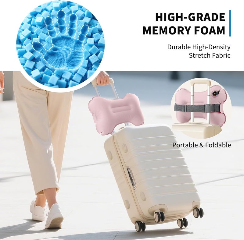 Mixtrend Travel Lumbar Pillow – Inflatable Memory Foam Back Support Cushion for Airplane, Car, Office Chair, Long Flight – Ergonomic Pain Relief for Women, Men & Kids（Blush Pink） - Image 5