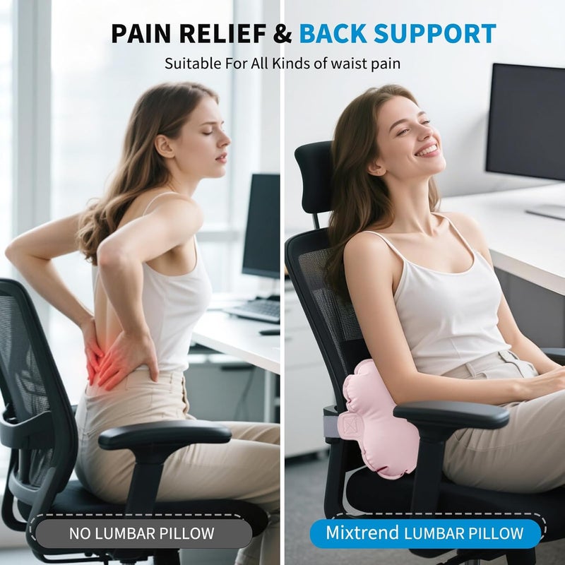 Mixtrend Travel Lumbar Pillow – Inflatable Memory Foam Back Support Cushion for Airplane, Car, Office Chair, Long Flight – Ergonomic Pain Relief for Women, Men & Kids（Blush Pink） - Image 3