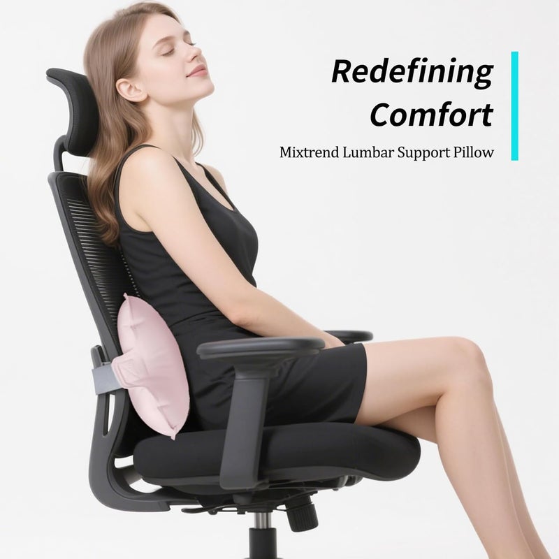Mixtrend Travel Lumbar Pillow – Inflatable Memory Foam Back Support Cushion for Airplane, Car, Office Chair, Long Flight – Ergonomic Pain Relief for Women, Men & Kids（Blush Pink） - Image 2
