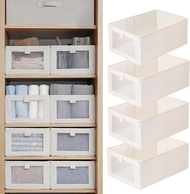 Pradnel Linen Closet Organizers And Storage, 4 Pack Storage Bins Baskets for Organization Foldable Organizer with Clear Window Organizing Clothing, Jeans, Shelves - Image 1
