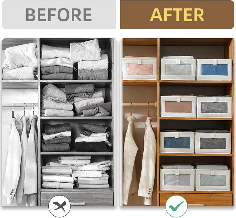 Pradnel Linen Closet Organizers And Storage, 4 Pack Storage Bins Baskets for Organization Foldable Organizer with Clear Window Organizing Clothing, Jeans, Shelves - Image 3