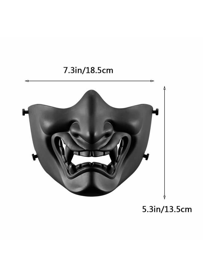 Aoutacc Airsoft Half Face Masks, Evil Demon Monster Kabuki Samurai Hannya Oni Half Face Protective Masks Masquerade Ball, Party, Halloween, Cs War Game (Adjustable Strap Black) - Image 5
