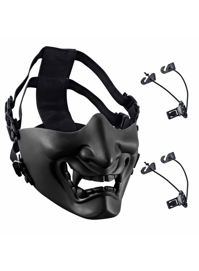 Aoutacc Airsoft Half Face Masks, Evil Demon Monster Kabuki Samurai Hannya Oni Half Face Protective Masks Masquerade Ball, Party, Halloween, Cs War Game (Adjustable Strap Black) - Image 3