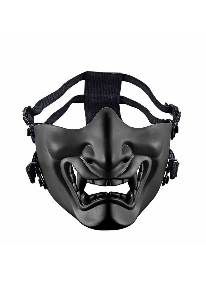 Aoutacc Airsoft Half Face Masks, Evil Demon Monster Kabuki Samurai Hannya Oni Half Face Protective Masks Masquerade Ball, Party, Halloween, Cs War Game (Adjustable Strap Black) - Image 1