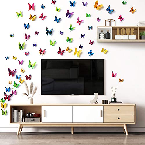LiveGallery 72 PCS 6 Colors Removable 3D DIY Beautiful Butterfly Wall Decals Colorful Butterflies Art Decor Wall Stickers Murals for Kids Baby Boy Girls Bedroom Classroom Offices TV Background - Image 3