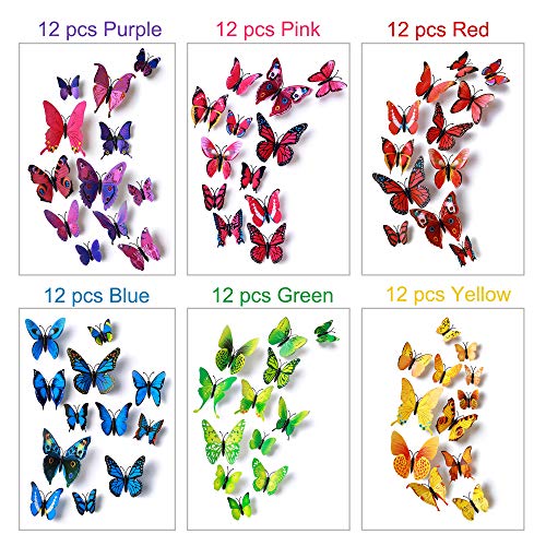 LiveGallery 72 PCS 6 Colors Removable 3D DIY Beautiful Butterfly Wall Decals Colorful Butterflies Art Decor Wall Stickers Murals for Kids Baby Boy Girls Bedroom Classroom Offices TV Background - Image 2