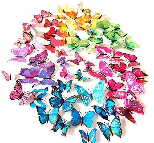 LiveGallery 72 PCS 6 Colors Removable 3D DIY Beautiful Butterfly Wall Decals Colorful Butterflies Art Decor Wall Stickers Murals for Kids Baby Boy Girls Bedroom Classroom Offices TV Background - Image 1