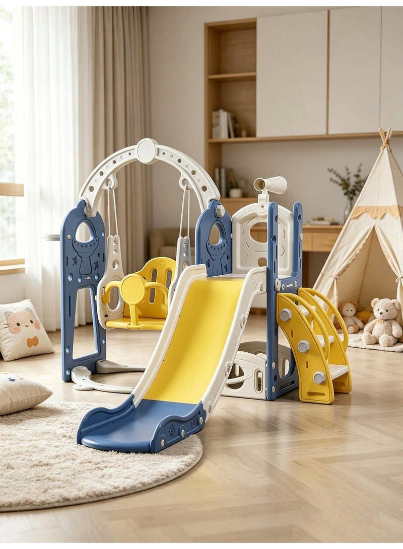 NEWLAN 5-in-1 Indoor/Outdoor Kids Toddler Slide and Swing Set : Featuring Basketball Hoop, Telescope, and Storage, Playsets For Kids Indoor and Outdoor. 155*138*114cm. - Image 1