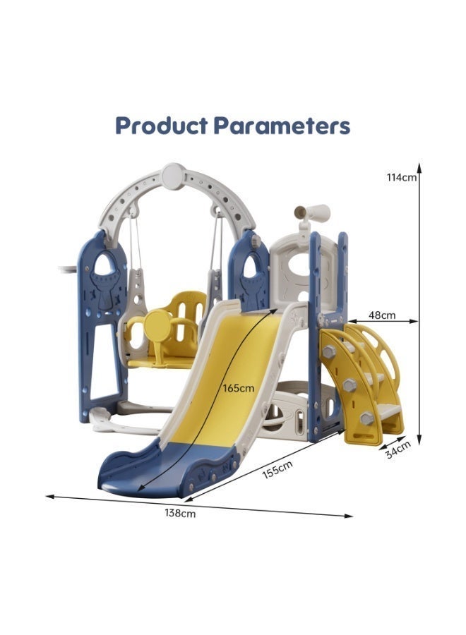 NEWLAN 5-in-1 Indoor/Outdoor Kids Toddler Slide and Swing Set : Featuring Basketball Hoop, Telescope, and Storage, Playsets For Kids Indoor and Outdoor. 155*138*114cm. - Image 3