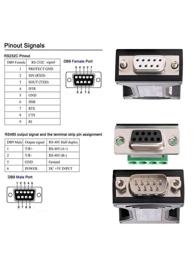 DTech Port-Powered RS232 to RS485 Converter Adapter for Industrial Long Haul Serial Communication Supports 600W Anti-surge and 15KV Static Protection - Image 5