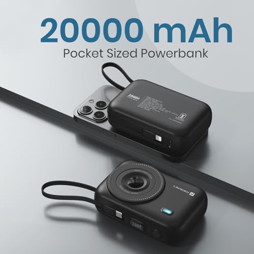 Portronics Power Shutter 20000mAh 15W Magnetic Wireless Fast Charging Powerbank with in-Built Type C & 8 Pin Cable, 22.5W Type C PD Output, Type C Bidirectional Port, LED Display (Black) - Image 4