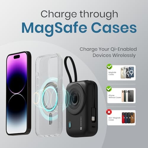 Portronics Power Shutter 20000mAh 15W Magnetic Wireless Fast Charging Powerbank with in-Built Type C & 8 Pin Cable, 22.5W Type C PD Output, Type C Bidirectional Port, LED Display (Black) - Image 5