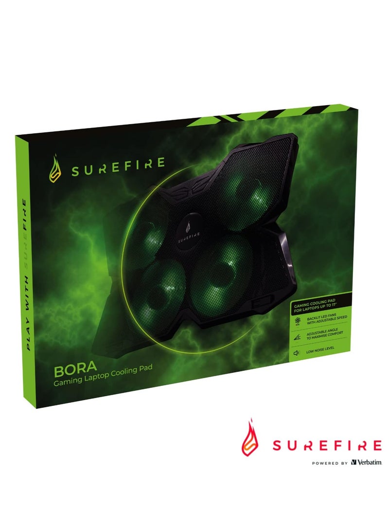 SureFire Bora Gaming Laptop Cooling Pad, Laptop Cooler 12-17 Inches, Notebook Fan Cooling Pads, Cooling Pad for Laptops up to 17 Inches, External Laptop Fan up to 1200 rpm, Max 26 dBA, Green - Image 1