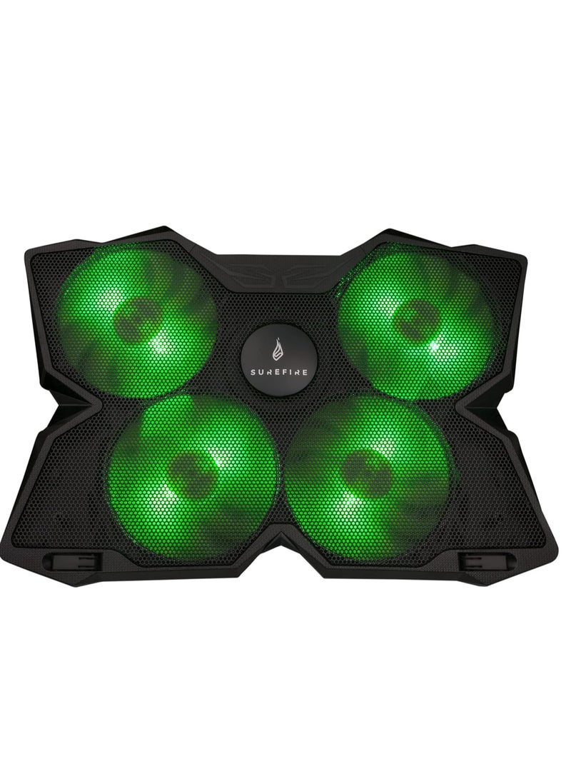 SureFire Bora Gaming Laptop Cooling Pad, Laptop Cooler 12-17 Inches, Notebook Fan Cooling Pads, Cooling Pad for Laptops up to 17 Inches, External Laptop Fan up to 1200 rpm, Max 26 dBA, Green - Image 2