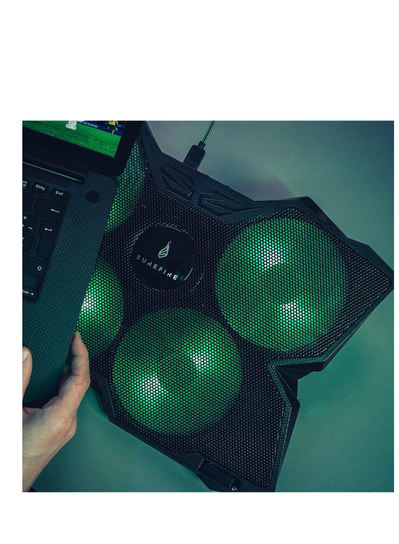 SureFire Bora Gaming Laptop Cooling Pad, Laptop Cooler 12-17 Inches, Notebook Fan Cooling Pads, Cooling Pad for Laptops up to 17 Inches, External Laptop Fan up to 1200 rpm, Max 26 dBA, Green - Image 5