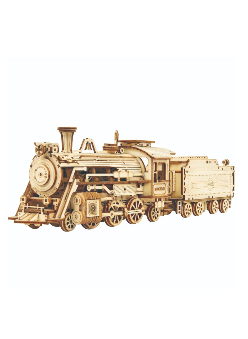 Robotime ROKR Prime Steam Express Train MC501, Assembly Brain Teaser 3D Wooden Puzzle DIY Build Model Crafts Kits, Unique Home Decor Birthday Gifts for Teens or Adults - Image 1