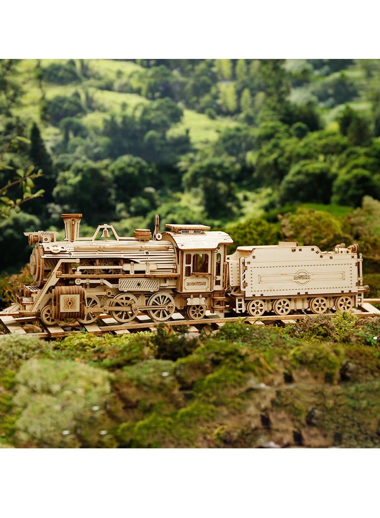 Robotime ROKR Prime Steam Express Train MC501, Assembly Brain Teaser 3D Wooden Puzzle DIY Build Model Crafts Kits, Unique Home Decor Birthday Gifts for Teens or Adults - Image 3