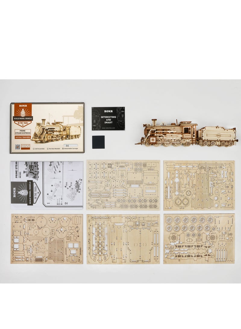 Robotime ROKR Prime Steam Express Train MC501, Assembly Brain Teaser 3D Wooden Puzzle DIY Build Model Crafts Kits, Unique Home Decor Birthday Gifts for Teens or Adults - Image 4